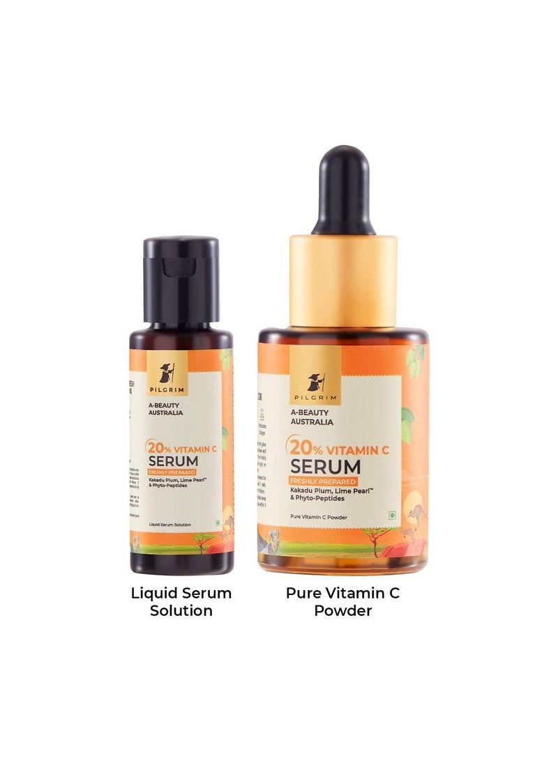 PILGRIM Pilgrim Australian 20% Vitamin C Serum (freshly made) for glowing skin with Kakadu Plum and Lime Pearl Non-irritating 99% Vitamin C Powder (EAA) + Liquid Serum solution For women and men  25 ml - Image 1