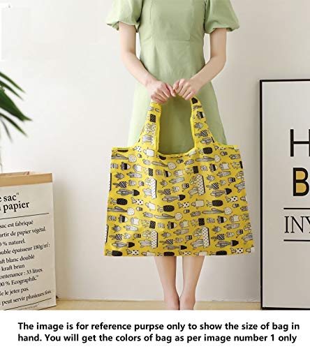 Elios Pattern Reusable And Foldable Shopping Bag/Tote Hand Bag/Travel Bag/Grocery Bag, Heavy Duty, Eco Friendly, Compact, Lightweight And Convenient (Pack Of 2) Contemporary, Black - Unisex-Adult - Image 3