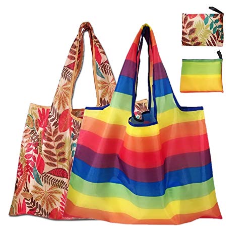 Elios Pattern Reusable And Foldable Shopping Bag/Tote Hand Bag/Travel Bag/Grocery Bag, Heavy Duty, Eco Friendly, Compact, Lightweight And Convenient (Pack Of 2) Contemporary, Black - Unisex-Adult - Image 1