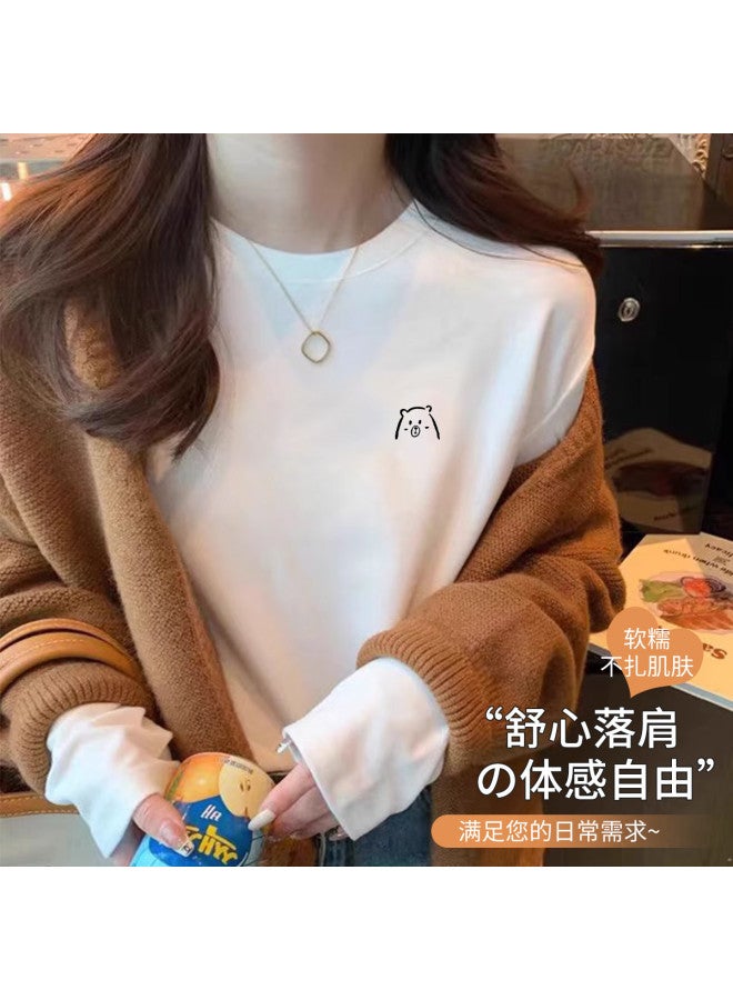 LANG SHA Women'S Long Sleeve Round Neck T-Shirt, Versatile Solid Color Printed Base Layer Top, Women'S T-Shirt - Image 5