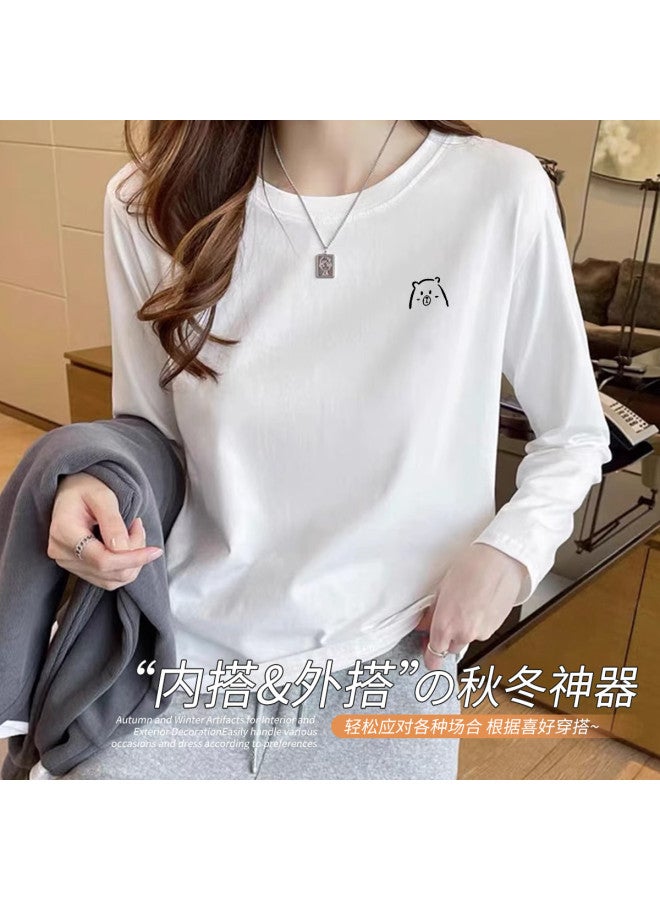 LANG SHA Women'S Long Sleeve Round Neck T-Shirt, Versatile Solid Color Printed Base Layer Top, Women'S T-Shirt - Image 4