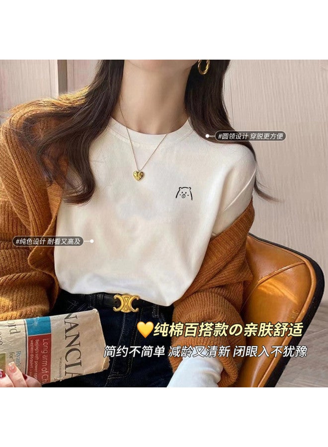 LANG SHA Women'S Long Sleeve Round Neck T-Shirt, Versatile Solid Color Printed Base Layer Top, Women'S T-Shirt - Image 2