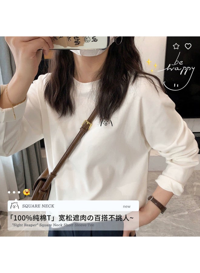 LANG SHA Women'S Long Sleeve Round Neck T-Shirt, Versatile Solid Color Printed Base Layer Top, Women'S T-Shirt - Image 3