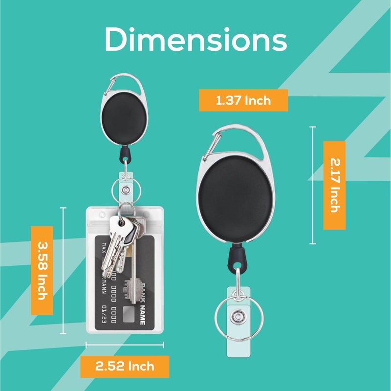 Will Well ID Badge Holders with Clip and Keyring - Vertical Clear Plastic 3.58" x 2.52" Sleeves Fit Up to 3 Cards - Retractable 24" UHMWPE Fiber Pull Cords for Easy Access - 5-Pack, Black Reels - Image 5