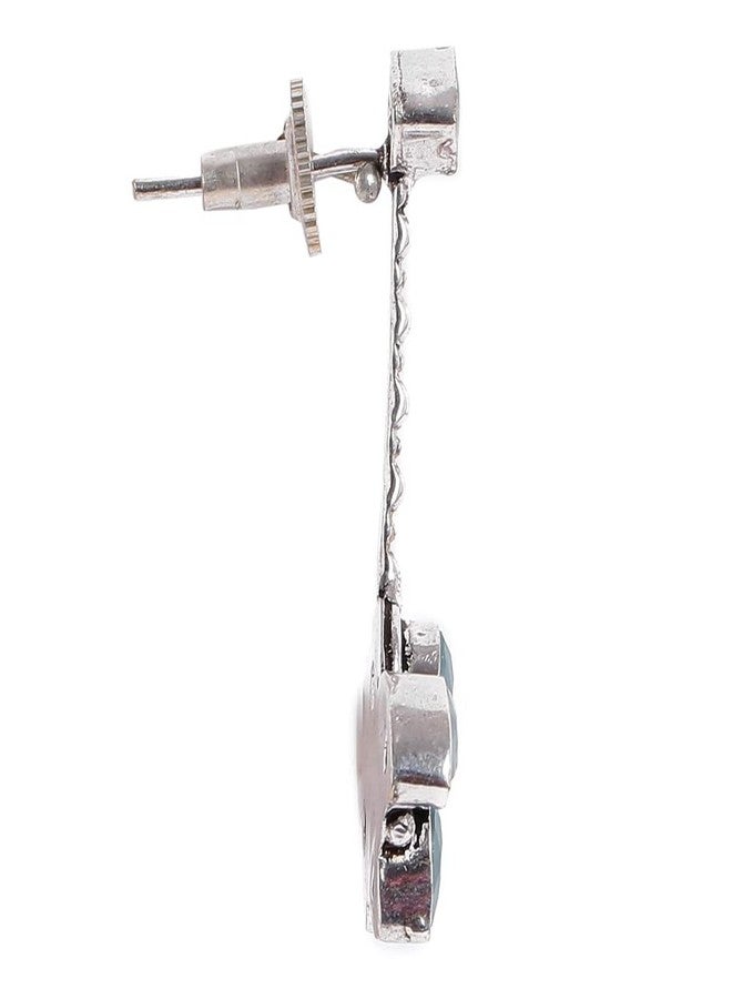 El Regalo 925 Silver Plated Fashion Statement Stones Sea Green Earrings for Woman & Girls/Earrings in Oxidized Silver Finish - Image 3