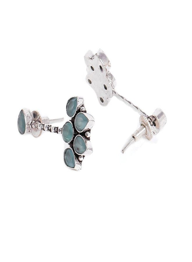 El Regalo 925 Silver Plated Fashion Statement Stones Sea Green Earrings for Woman & Girls/Earrings in Oxidized Silver Finish - Image 2