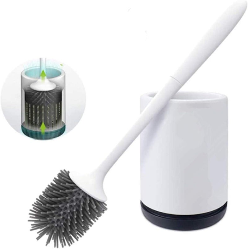 SIMXEN Soft Toilet Cleaning Brush, Ventilated Holder and Non-Slip Handle,Compact Toilet Brush for Bathroom Cleaning Upgrade Tools, Floor Standing & Wall Mounted Without Drilling - Image 1