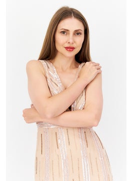 Miss Selfridge Women Sequins Detail Midi Dress, Light Peach  - Image 2