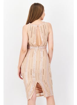 Miss Selfridge Women Sequins Detail Midi Dress, Light Peach  - Image 3