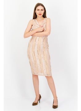 Miss Selfridge Women Sequins Detail Midi Dress, Light Peach  - Image 1