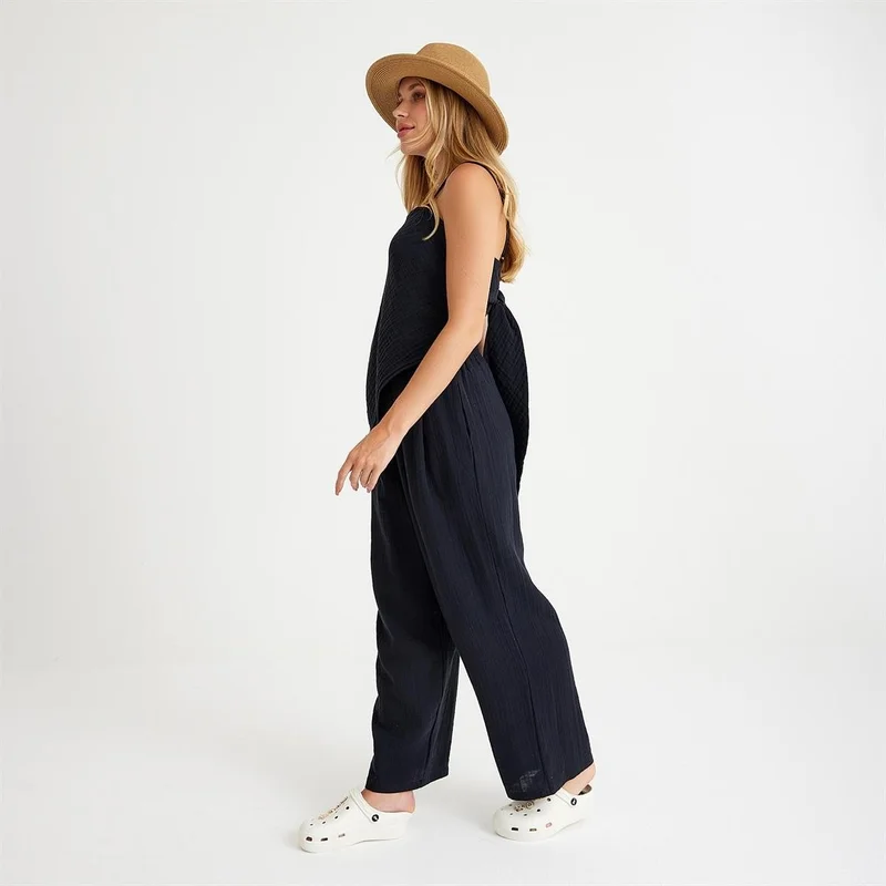 ميسبيغا 100% Cotton Woven Strap Tie Back Blouse-Pants 2-Piece Set