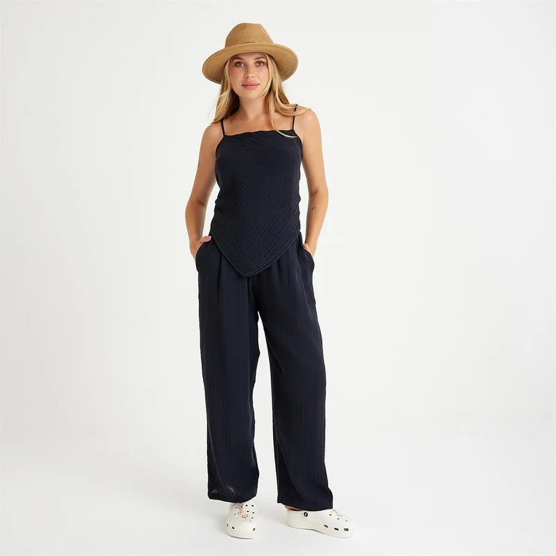 ميسبيغا 100% Cotton Woven Strap Tie Back Blouse-Pants 2-Piece Set
