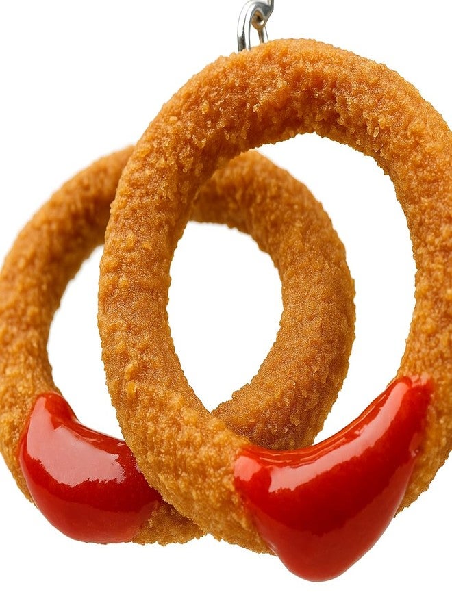 Gears Out Fried Onion Ring Earrings - Cute Food Jewelry Dangle Earrings for Teens - Funky Womens Novelty Accessories Gag Gifts Women - Dangling Earrings - Weird Stuff - Image 3