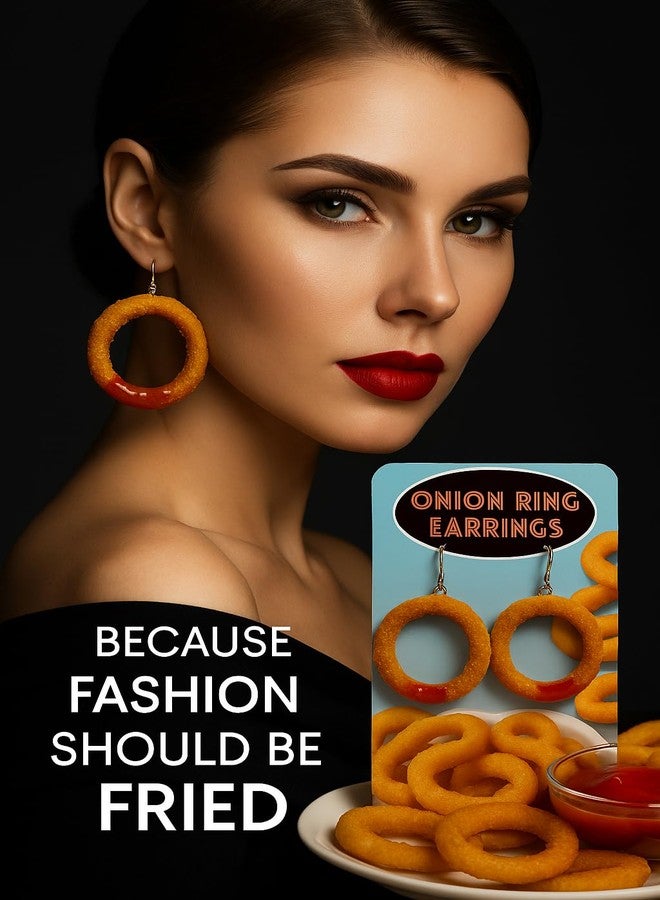 Gears Out Fried Onion Ring Earrings - Cute Food Jewelry Dangle Earrings for Teens - Funky Womens Novelty Accessories Gag Gifts Women - Dangling Earrings - Weird Stuff - Image 4