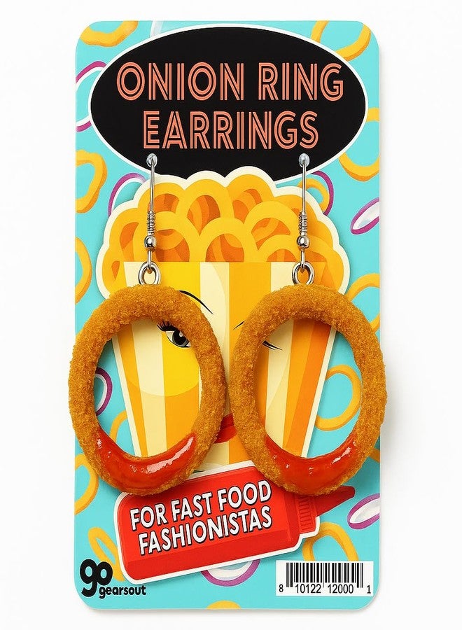 Gears Out Fried Onion Ring Earrings - Cute Food Jewelry Dangle Earrings for Teens - Funky Womens Novelty Accessories Gag Gifts Women - Dangling Earrings - Weird Stuff - Image 2