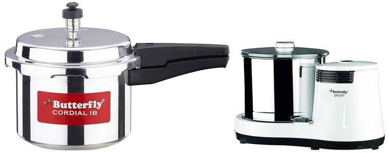 BUTTERFLY مطحنة رطبة ذكية، 2 لتر (أبيض) مع ملحق مكشطة جوز الهند، وعاء ضغط من الألمنيوم مع غطاء خارجي، 3 لترات - Image 1