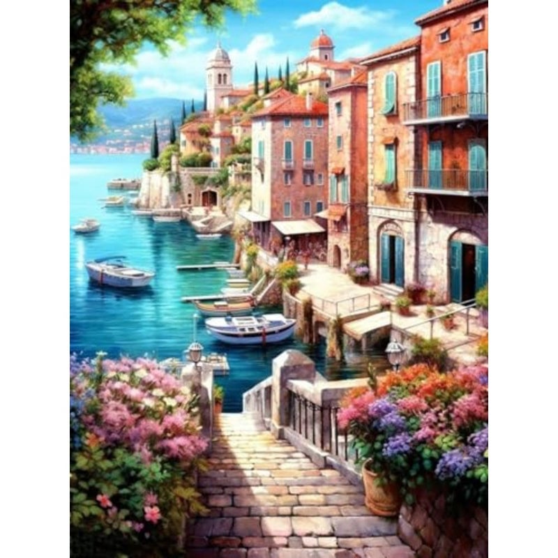 Diamond Painting Kits for Adults for Beginners- 12x16 inch Coastal City DIY 5D Diamond Art Kits, Full Drill Diamond Dots Paintings with Diamonds Gem Arts Crafts for Home Wall Decor, Gifts - Image 1