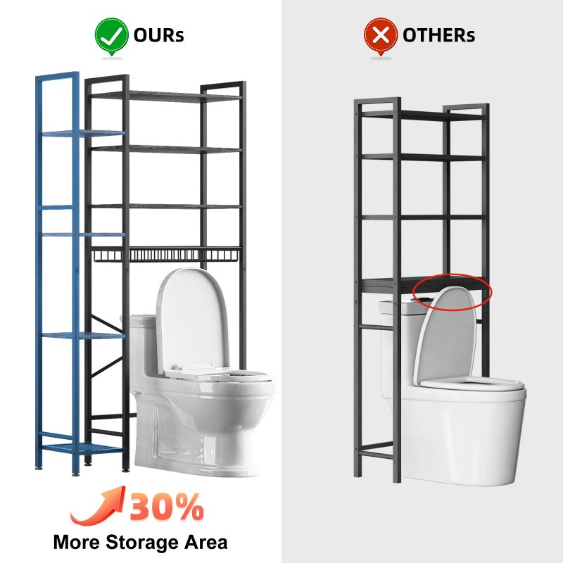 Kalrin 8-Tier Over The Toilet Storage with Side Rack, Over Toilet Storage Rack with Adjustable Shelf & Drain Basket, Freestanding Bathroom Organizer for Balcony, Laundry (Modern Grey) - Image 2