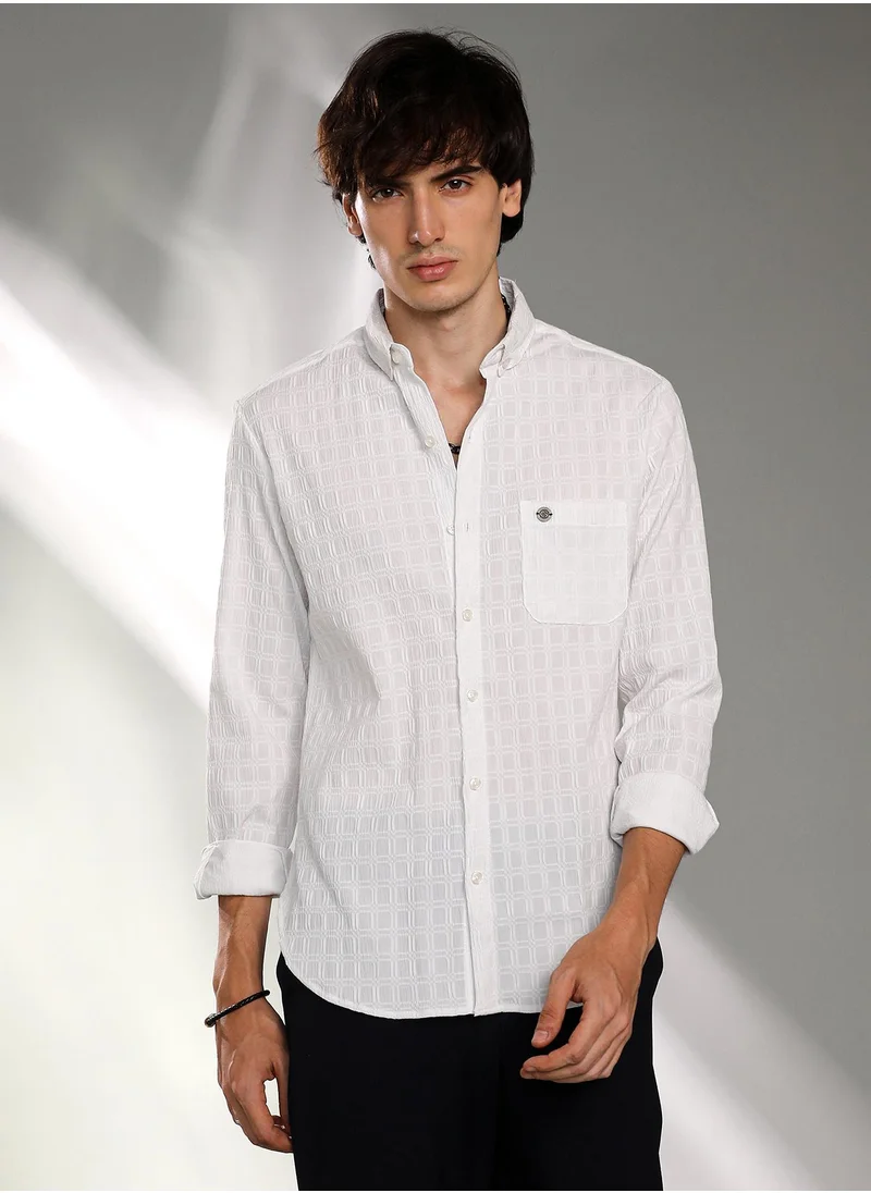 Campus Sutra Men's Daisy White Quad-Textured Shirt