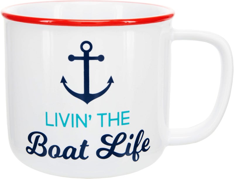 Pavilion Gift Company Pavilion Gift Company Livin The Boat Life 17 Oz Stoneware Lake Or Beach Coffee Cup Mug White 