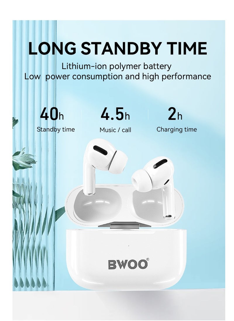 BWOO Bwoo Headphones, Hi-Fi Sound with Noise reduction Wireless Earbuds with Wireless Charging Case  - Image 5