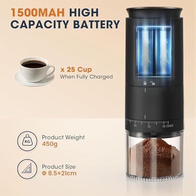 AMINAC Coffee Grinder Portable Coffee Maker With 38 Adjustable Settings Lcd Screen Usb Charging  Clean Brush Coffee Grinder Electric For Espresso Home Pour Over French Press Travel  Black - Image 3