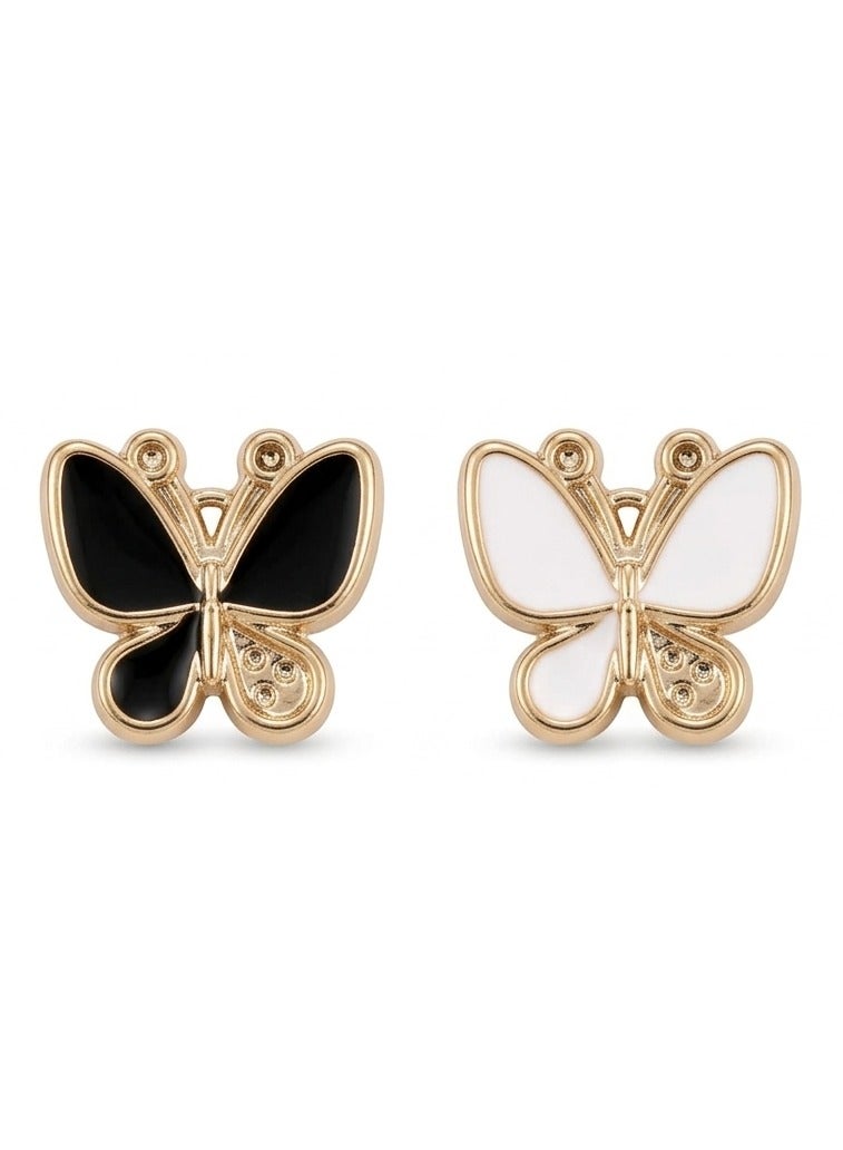 دبابيس حجاب مغناطيسية متعددة الأغراض للنساء - قطعتان - مشبك وشاح آمن بدون ثقب للقماش - مغناطيس قوي للملابس (أبيض وأسود شكل الفراشة) - Image 1