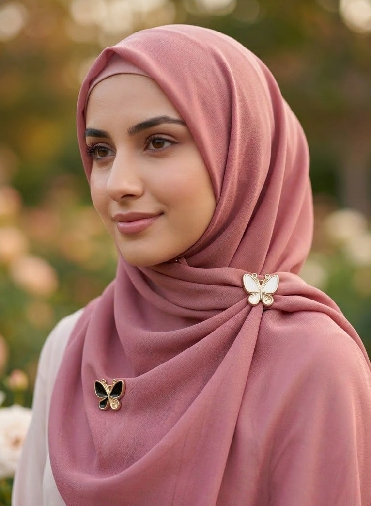 دبابيس حجاب مغناطيسية متعددة الأغراض للنساء - قطعتان - مشبك وشاح آمن بدون ثقب للقماش - مغناطيس قوي للملابس (أبيض وأسود شكل الفراشة) - Image 2