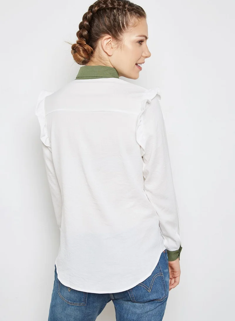 Ginger Contrast Trim Ruffle Shoulder Shirt