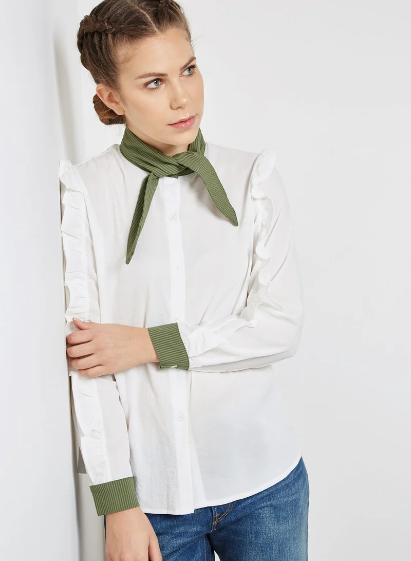 Ginger Contrast Trim Ruffle Shoulder Shirt