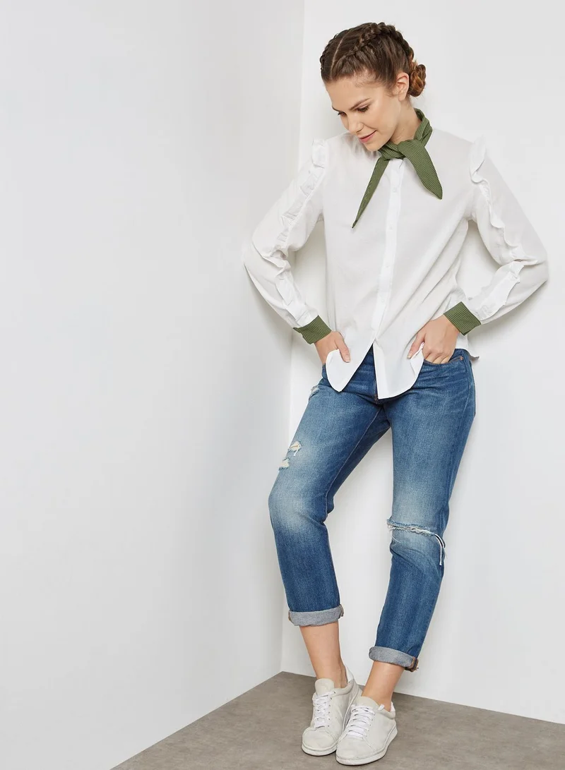 Ginger Contrast Trim Ruffle Shoulder Shirt