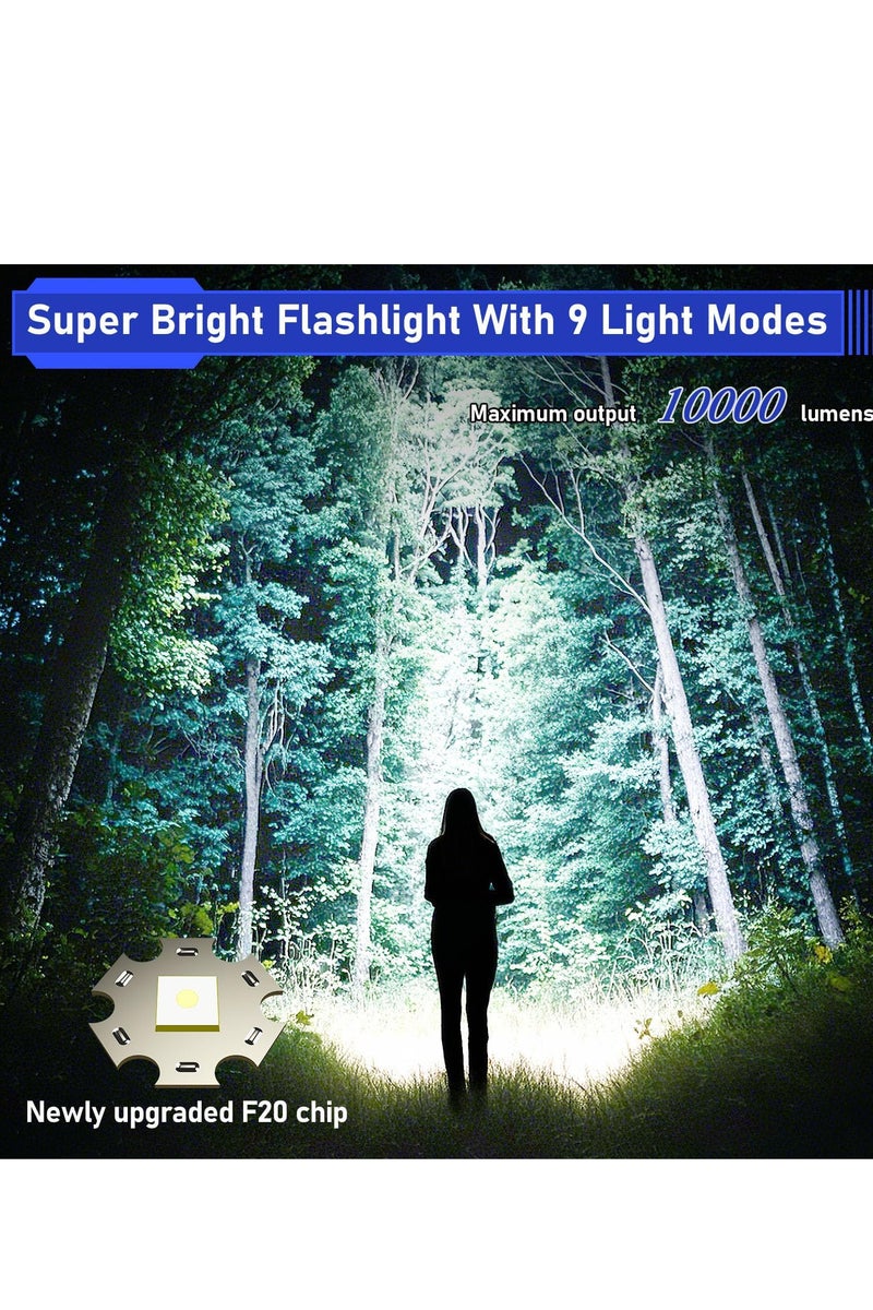 Flashlight for Camping,9 Modes High Lumens Waterproof and Shockproof Torch Light, Zoomable 30W LED Flashlight ,5000mAh Rechargeable Battery for long time use,Magnetic Base with COB Side LightTactical Flashlight for Camping, Hiking, Dog Walking - Image 2