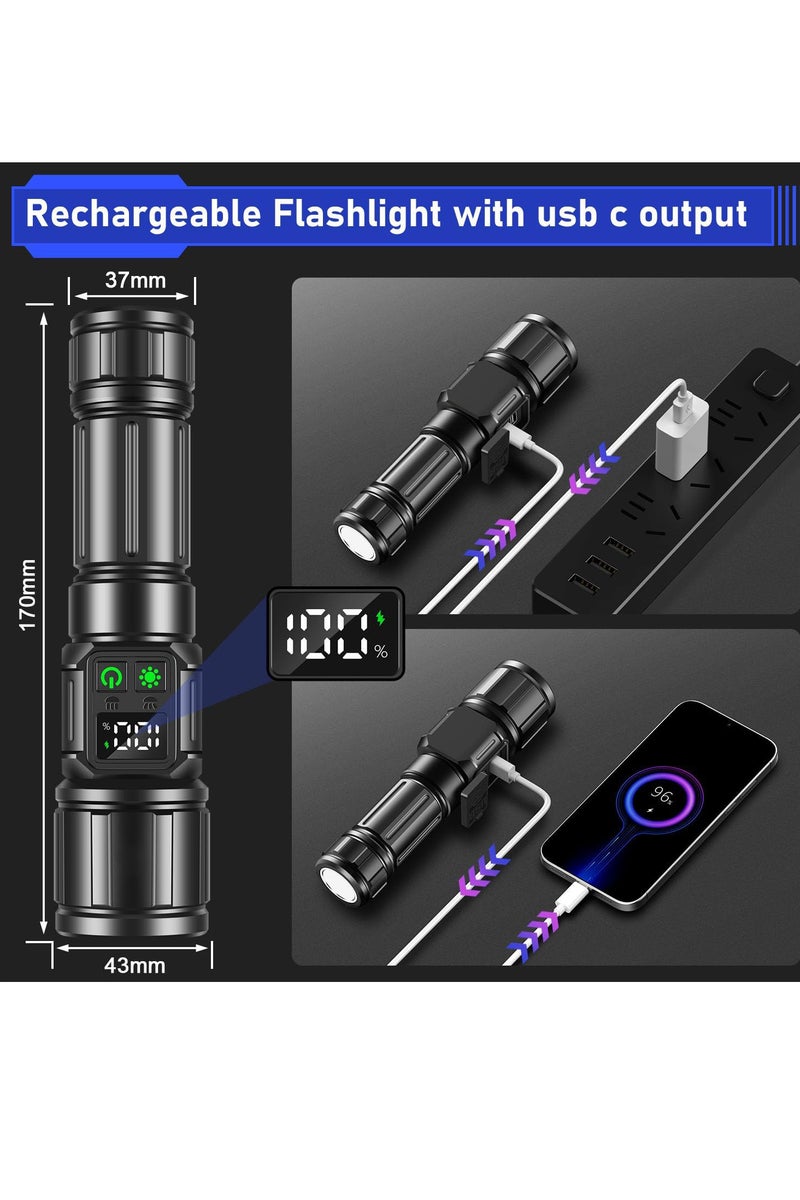 Flashlight for Camping,9 Modes High Lumens Waterproof and Shockproof Torch Light, Zoomable 30W LED Flashlight ,5000mAh Rechargeable Battery for long time use,Magnetic Base with COB Side LightTactical Flashlight for Camping, Hiking, Dog Walking - Image 4