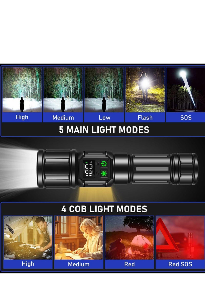 Flashlight for Camping,9 Modes High Lumens Waterproof and Shockproof Torch Light, Zoomable 30W LED Flashlight ,5000mAh Rechargeable Battery for long time use,Magnetic Base with COB Side LightTactical Flashlight for Camping, Hiking, Dog Walking - Image 3