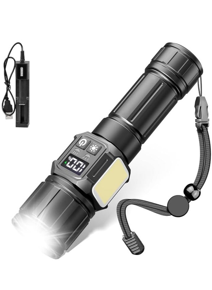 Flashlight for Camping,9 Modes High Lumens Waterproof and Shockproof Torch Light, Zoomable 30W LED Flashlight ,5000mAh Rechargeable Battery for long time use,Magnetic Base with COB Side LightTactical Flashlight for Camping, Hiking, Dog Walking - Image 1