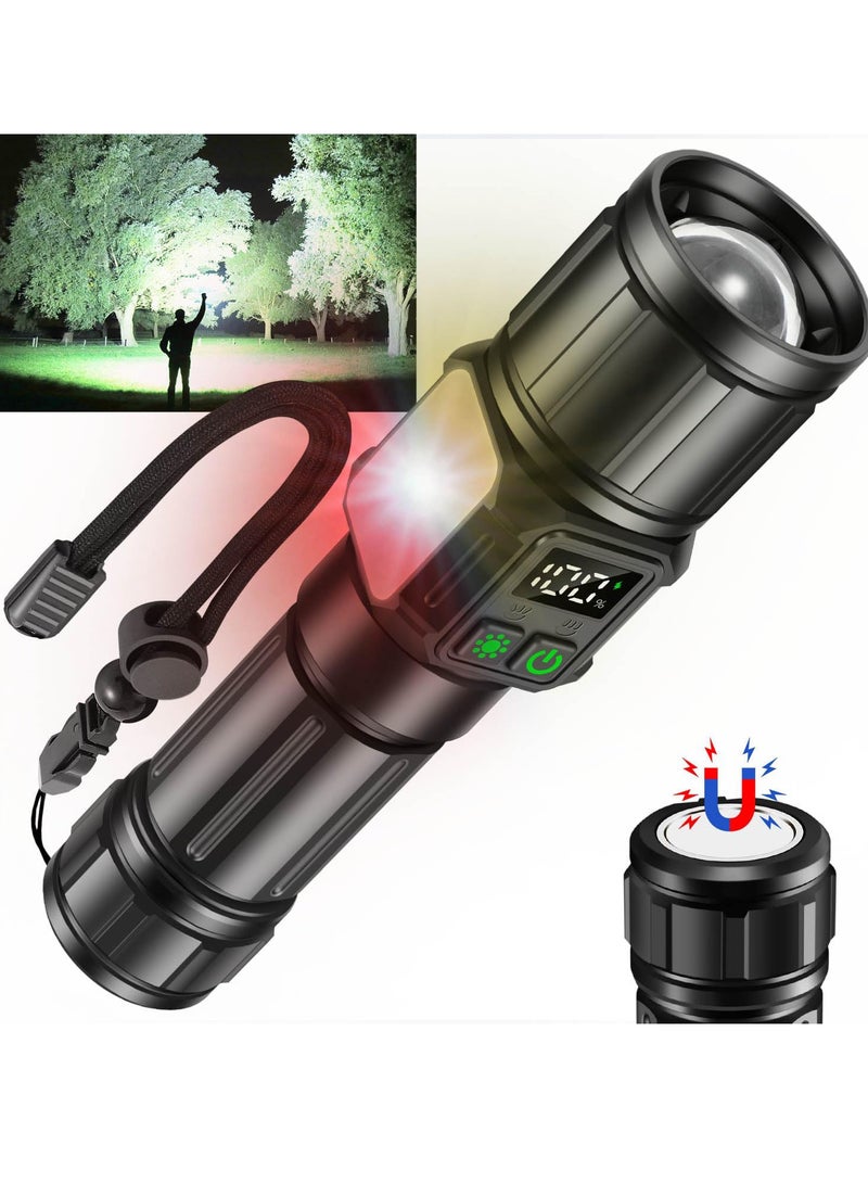 Flashlight for Camping,9 Modes High Lumens Waterproof and Shockproof Torch Light, Zoomable 30W LED Flashlight ,5000mAh Rechargeable Battery for long time use,Magnetic Base with COB Side LightTactical Flashlight for Camping, Hiking, Dog Walking - Image 1