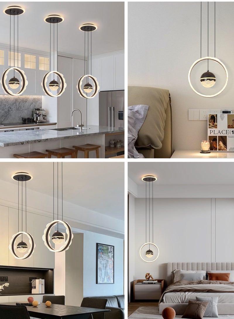 YATAI LIGHTING مصباح معلق فردي لغرفة الطعام، مصابيح معلقة حديثة صغيرة LED سوداء اللون لطاولة جزيرة المطبخ، مصباح معلق من الأكريليك بدرجة حرارة لون قابلة للتعديل لغرفة النوم - Image 2