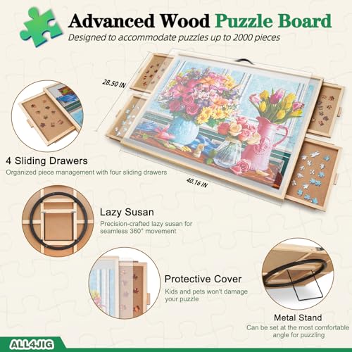 ALL4JIG 2000 Pieces 2in1 Tilting Rotating Puzzle Board 4016 x 285Adjustable Angle Puzzle Board with 4 Drawers Clear Protective Cover Birthday Gift for mom - Image 5