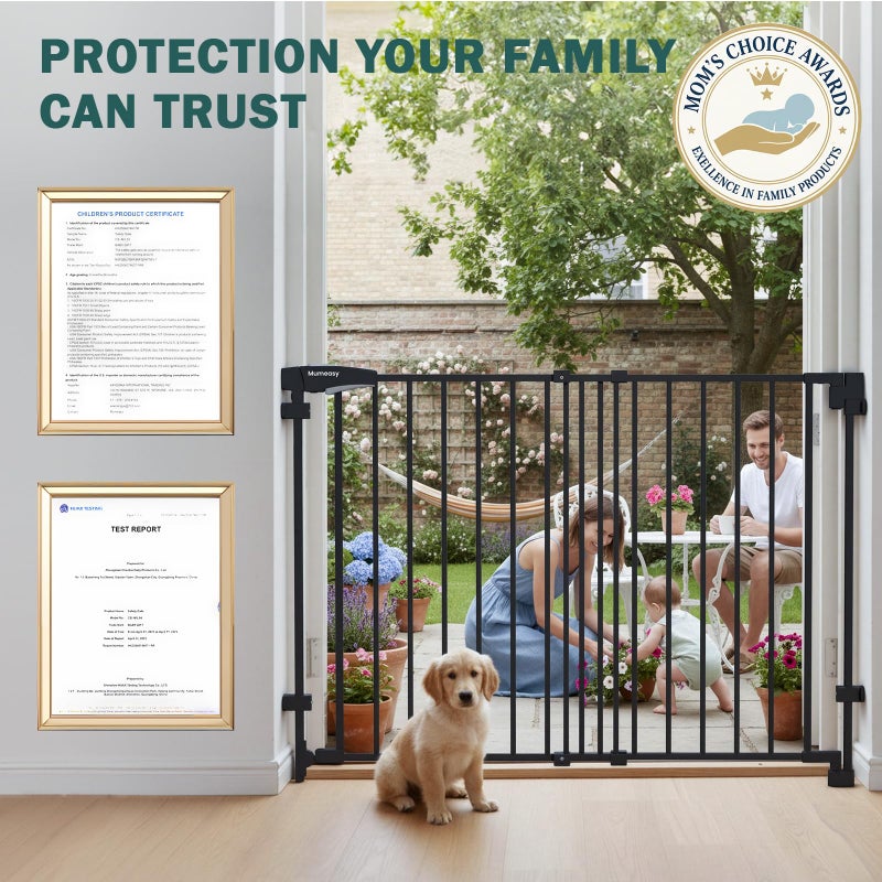 Mumeasy 29.5-43.3" Baby Gate for Stairs, No Bottom Bar Dog Gate with Removable Door & Slide-Adjust Drill Mount, Extra Wide Stairway & Hallway Walk Thru Pet Safety Gate for Doorways, Kitchen (Black) - Image 2
