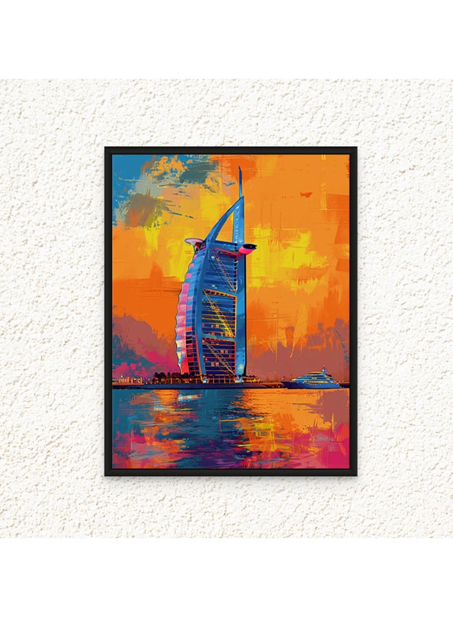 Art Decor Art Decor Framed Canvas Abstract Painting Print of Dubai Burj Al Arab Colorful Dubai Pop Wall Art Dubai Sunset Print Wall Decor for Office Living Room Bedroom Gifting - Image 1