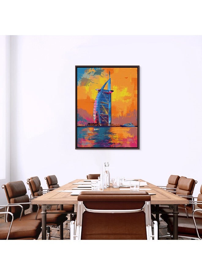 Art Decor Art Decor Framed Canvas Abstract Painting Print of Dubai Burj Al Arab Colorful Dubai Pop Wall Art Dubai Sunset Print Wall Decor for Office Living Room Bedroom Gifting - Image 2