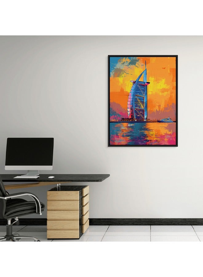 Art Decor Art Decor Framed Canvas Abstract Painting Print of Dubai Burj Al Arab Colorful Dubai Pop Wall Art Dubai Sunset Print Wall Decor for Office Living Room Bedroom Gifting - Image 3