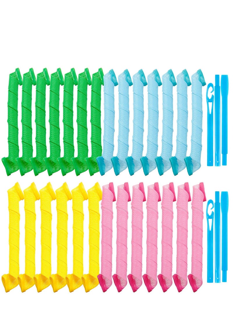 SYOSI - 28 Pieces Heatless Curlers No Heat Spiral Curls Hair Curlers Styling Kit with 2 Pieces Styling Hooks for Most Kinds of Hairstyles Assorted Color  50 cm - Image 1