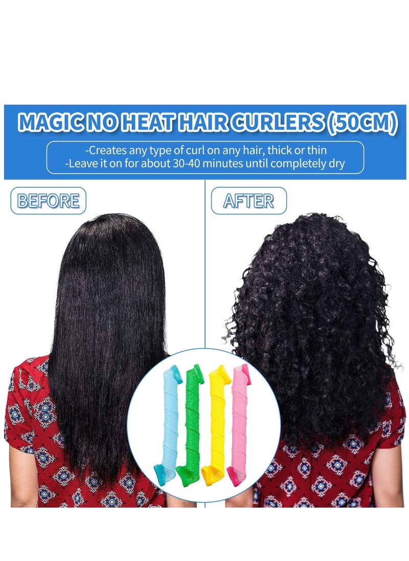 SYOSI - 28 Pieces Heatless Curlers No Heat Spiral Curls Hair Curlers Styling Kit with 2 Pieces Styling Hooks for Most Kinds of Hairstyles Assorted Color  50 cm - Image 1