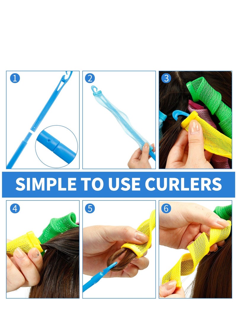 SYOSI - 28 Pieces Heatless Curlers No Heat Spiral Curls Hair Curlers Styling Kit with 2 Pieces Styling Hooks for Most Kinds of Hairstyles Assorted Color  50 cm - Image 1