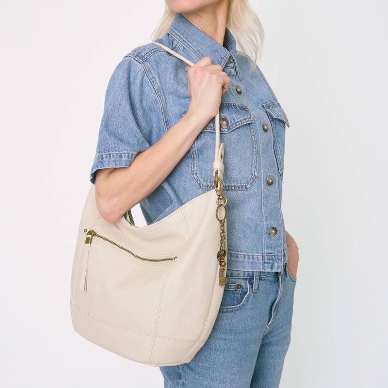 The Sak Sequoia Large Hobo Bag - Premium Leather Women's Handbag for Everyday & Travel - Designer Purse With Shoulder Bag Strap, Zipper Closure and Pockets - Stone - Image 3