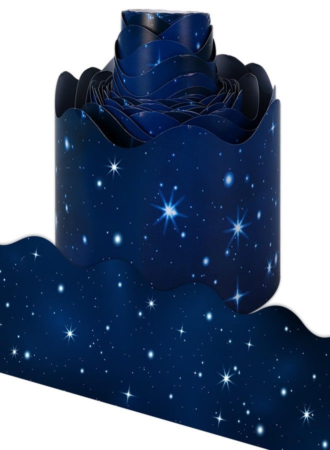 Whaline 32.8ft Galaxy Bulletin Board Borders Space Border Trim Blue Starry Night Sky Die-Cut Scalloped Border Trim for School Classroom Office Chalkboard Decoration - Image 1
