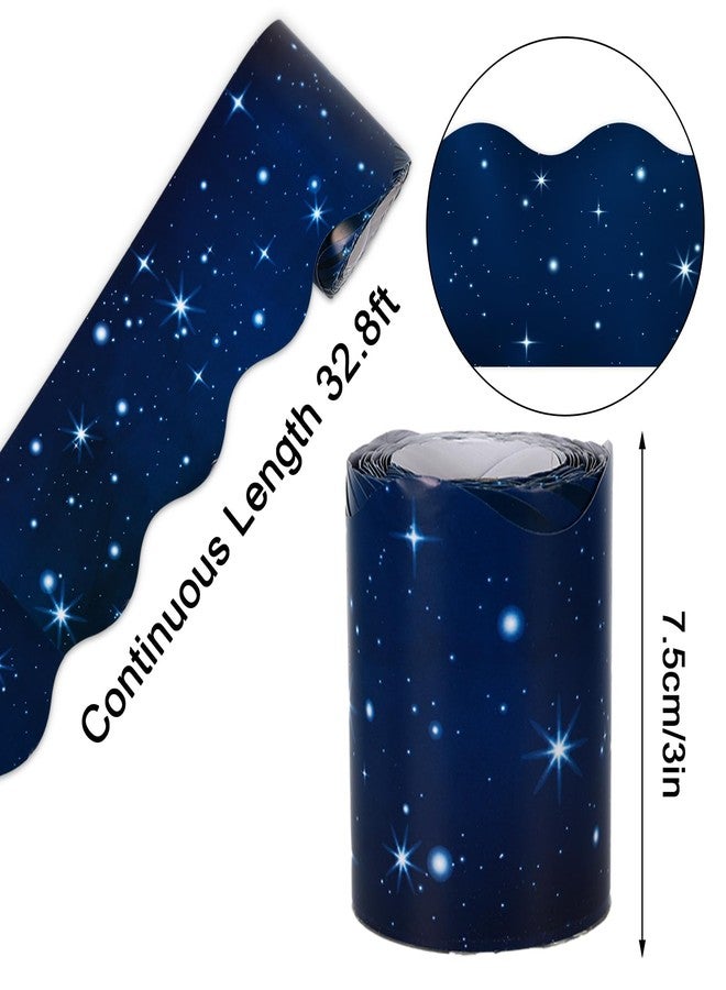 Whaline 32.8ft Galaxy Bulletin Board Borders Space Border Trim Blue Starry Night Sky Die-Cut Scalloped Border Trim for School Classroom Office Chalkboard Decoration - Image 2