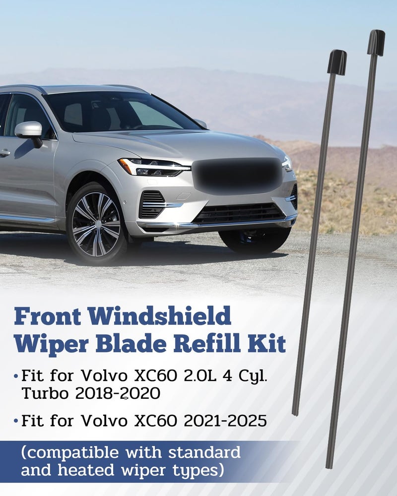 Vudajuley 2Pcs Front Windshield Wiper Blades Refill Kit Fit for Volvo XC60 B8 T8 SUV 2018-2025 Replace 31490722 - Image 2