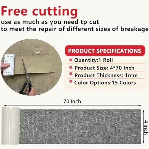 Gheeidau Linen Repair Tape 4x70 Inch Self-Adhesive Couch Patch Repair Fabric Patch for Furniture,Sofas,Cushion,Chairs,Bags,Linen Goods(Grey) - Image 3